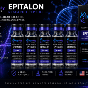 Epitalon research peptide vial with COA verified packaging and QR traceability from OligoPoly Labs