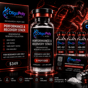Performance and Recovery Research Stack featuring BPC-157, TB-500, ARA-290, and SS-31 by OligoPoly Labs.