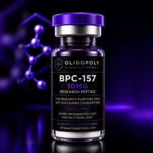 BPC-157 10mg Research Peptide premium black purple OligoPoly Laboratories vial product image